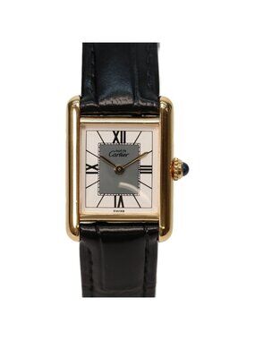 Cartier 925 Must Tank Vermeil SM Quartz Leather